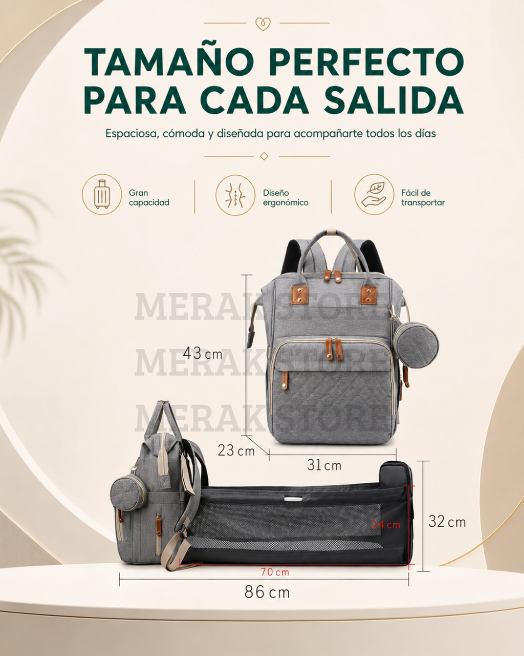 Bolso Pañalera Multiusos Con Cuna Portátil 💼👶 BRINDE