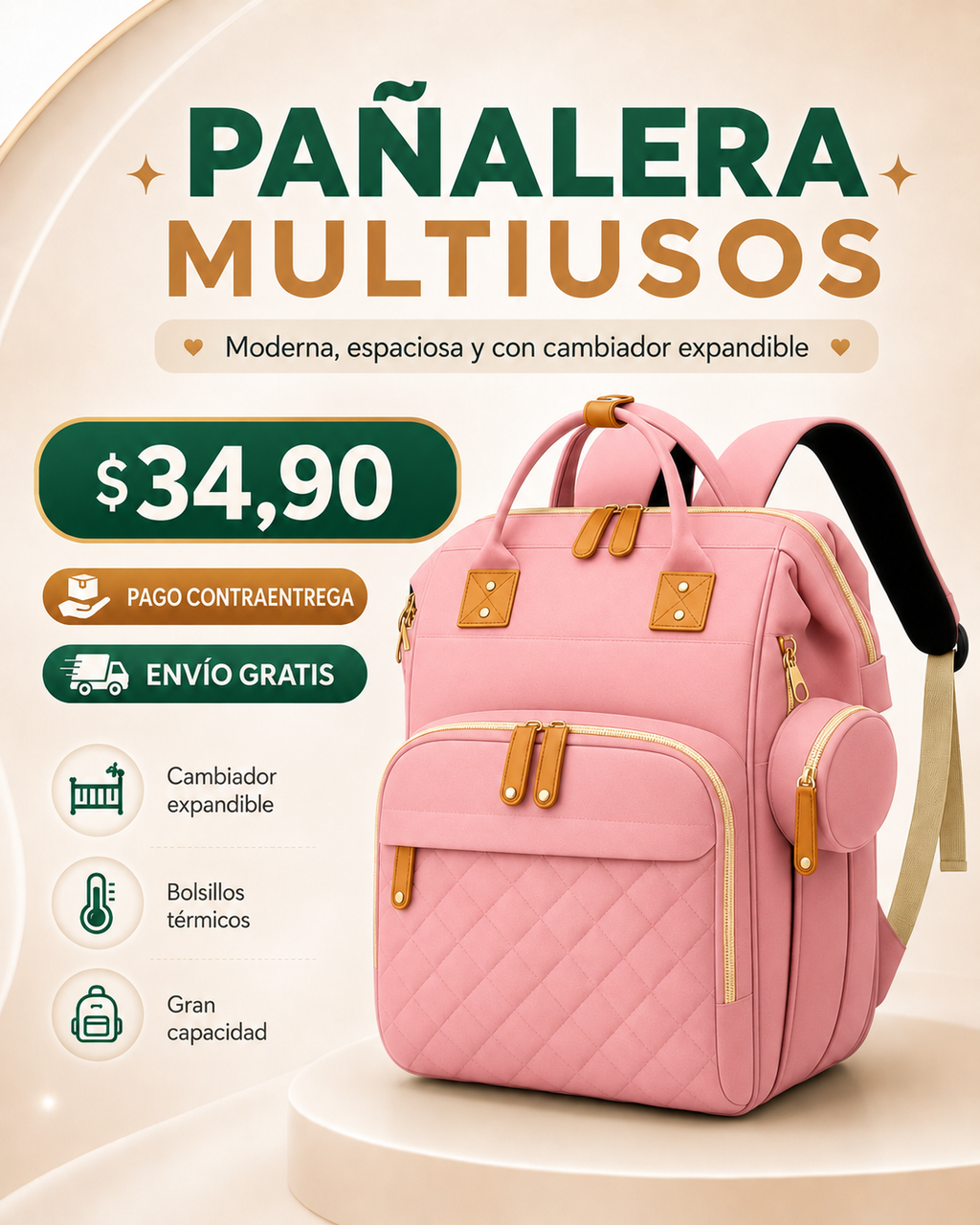 Bolso Pañalera Multiusos Con Cuna Portátil 💼👶 BRINDE