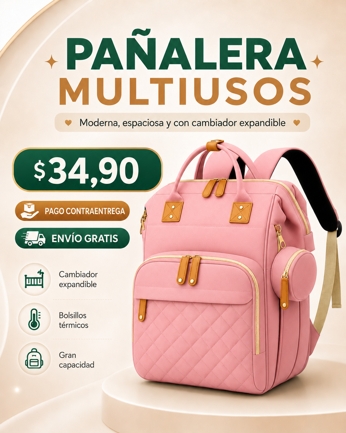 Bolso Pañalera Multiusos Con Cuna Portátil 💼👶 BRINDE